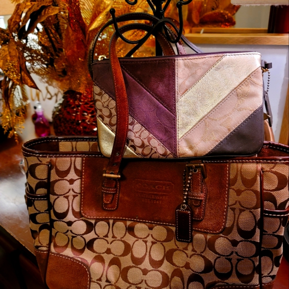 Coach Brown Suede Women's Bag Set